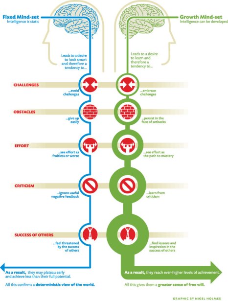Graphic of Carol Dweck's Growth v. Fixed Mindset Graphic of Carol Dweck's Growth v. Fixed Mindset, by Nigel Holmes